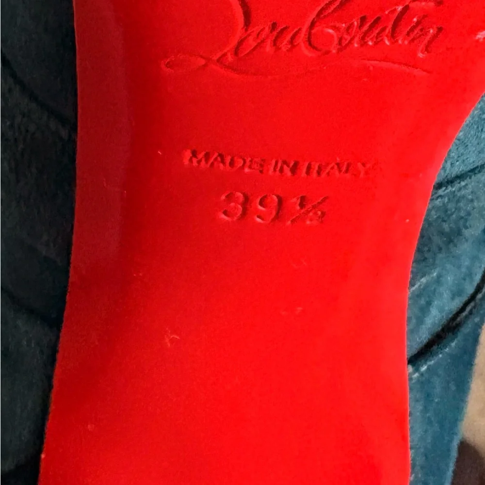 🛑Christian Louboutin Teal Suede Lace-Up Ankle Boots with Red Sole - Picture 8 of 9